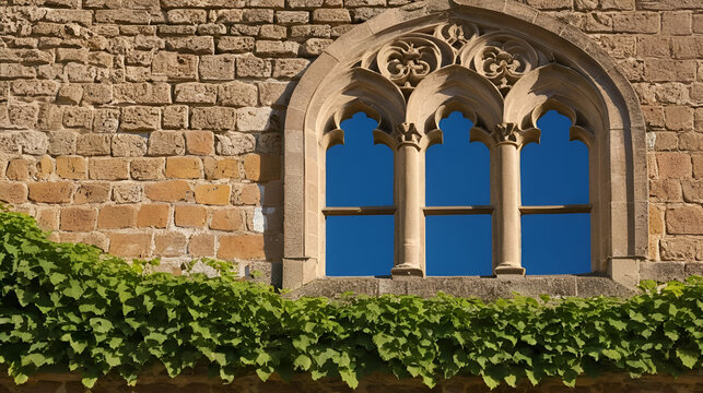 Behind monastery walls, hinter Klostermauern, neuromanisches Fenster von Kloster Gwiggen, Hohenweiler im Abendlicht
