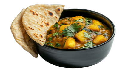 Potato Curry with Naan Bread isolated on transparent background