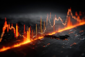 Fiery data chart on circuit board