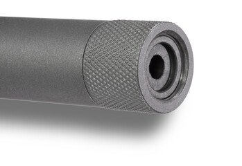 Gun part on the end of a threaded barrel to prevent damage with a shadow below