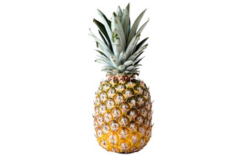 Fototapeta premium Pineapple portrait spiky crown golden skin against white backdrop Tropical fruit