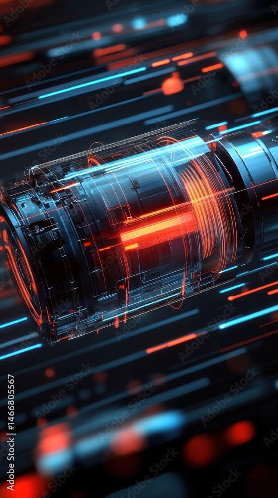 Poster futuristic technology core processing data streams abstract close up visualisation illustration