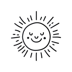 Minimalist Smiling Sun Line Art Vector