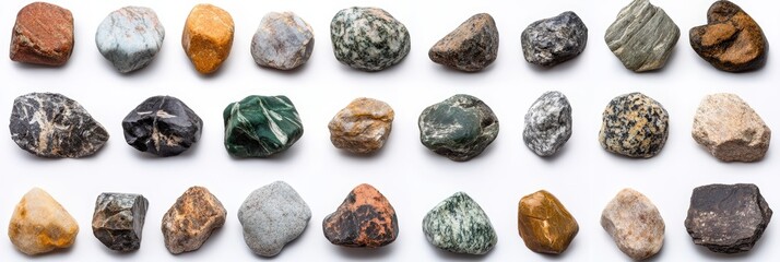 Assorted rounded stones in various colors and patterns