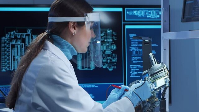 Scientific laboratory filled with various research equipment. Scientists are conducting experiments and research. Science and technology concept.