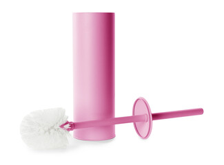 Toilet brush with color holder on white background