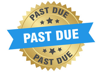 past due. past due round blue and gold label isolated on transparent background