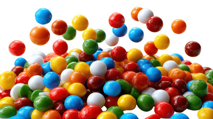 Colorful Gumballs: A vibrant assortment of colorful gumballs cascade in a playful display, capturing the cheerful essence of a sweet treat and the joy of childhood.