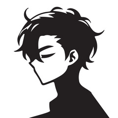 silhouette head boy anime avatar image vector illustration