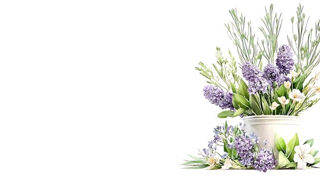 Watercolor floral arrangement in nature beautiful fower composition vibrant green environment