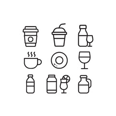 A fun and minimal collection of 9 cute beverage icons, including coffee, juice, soda, tea, and more—perfect for cafes, menus, or food apps.