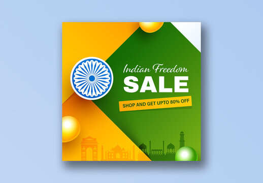 Independence Day Social Media Sale Post for National Festival Advertising, Editable Design.