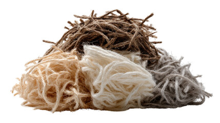 Raw Fibers: A close-up shot presents a collection of natural, raw fibers of diverse shades. The textures and colors of the fiber reveal a glimpse into textile manufacturing