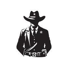 Frontier Marshal Vector Silhouette, Wild West Lawman, Cowboy Justice, Western Hero, Sheriff, Outlaw Hunter, Rugged Frontier Spirit, Law Enforcement.
