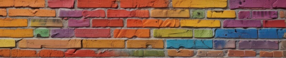 Fototapeta premium Abstract textured brick wall with vibrant paint splatters , artwork, mural, architecture
