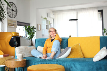 an adult woman working in home interior, lifestyle people concept