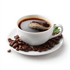 Fototapeta premium Cup of black brew with beans isolated on white background