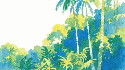Emerald Veil: Fluid Wilderness tropical forest isolated watercolor vector illustration svg © Arun168