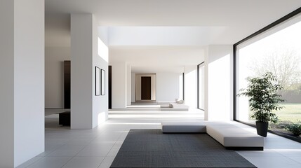 Minimalist interior design modern home interior photography bright environment wide angle view conceptual chaos