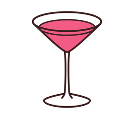 Minimalistic line art illustration of clinking martini glass on white background.