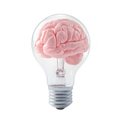 Brain in lightbulb idea concept creativity isolated on white background