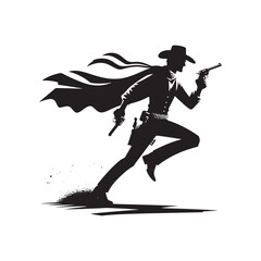 Gunfighter Duel Vector Silhouette, Western Standoff, High Noon Showdown, Wild West Face-Off, Cowboy Tension, Frontier Justice, Classic Western Clash.