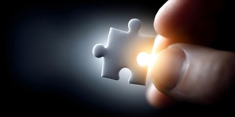 Hand placing a puzzle piece into a glowing gap