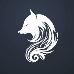 Vector square illustration. Stylized white fox on a dark blue background.