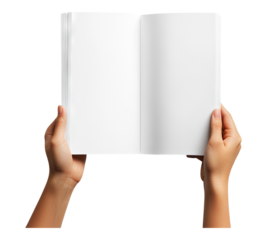 Hand Holding Blank Magazine Mockup on transparent background