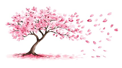 Fototapeta premium Watercolor floral tree in bloom nature scene vibrant environment artistic viewpoint