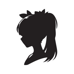 silhouette head boy anime avatar image vector illustration
