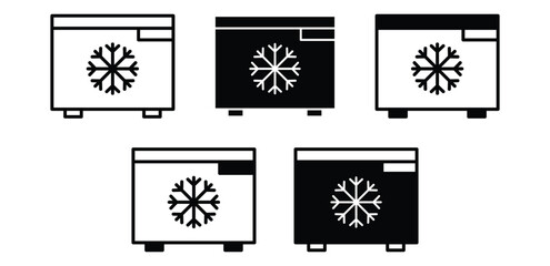 Freezer Icons Set Snowflake Symbol Black and White Color Vector Design Illustration
