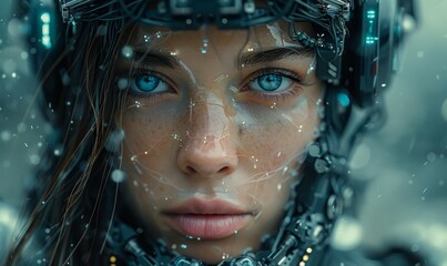 Futuristic AI Human Robot in Dark Abstract Background with Backlit Emphasis