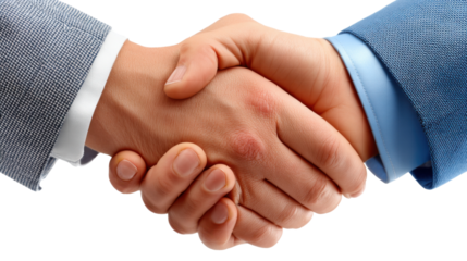 Handshake of Agreement: A close-up captures a firm handshake between two business professionals. conveying a sense of agreement, trust, and partnership, the image showcases a deal or collaboration.