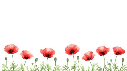 Fototapeta premium Floral watercolor poppies in nature artistic illustration bright and vibrant environment