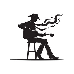 Obraz premium Modern Cowboy with Guitar Vector Silhouette, Country Music Icon, Western Vibes, Rustic Charm, Country Lifestyle, Acoustic Spirit, Cowboy Soul. 