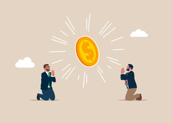 Business people prays for money. Worship of money. Modern vector illustration in flat style
