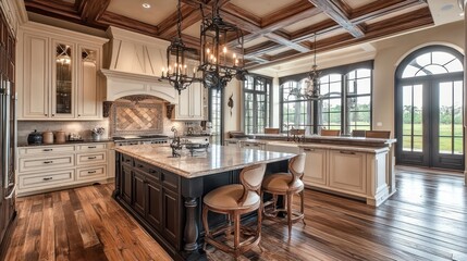 Luxury kitchen with large island and stunning views