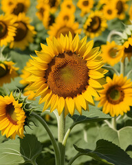 Obraz premium sunflower field, blooming sunflowers, yellow flowers, flower field, summer flowers, sunflower landscape, floral scenery, sunflower bloom, nature field, sunny flowers, vibrant sunflowers, countryside f