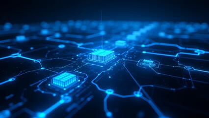 未来的に深い青く光る抽象的なデジタルネットワーク