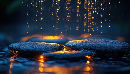 Water Drops on Glowing Stones.