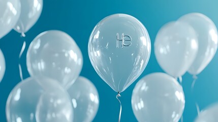 Helium Balloons: A bunch of helium-filled balloons floating upward, with the periodic table symbol 'He' subtly embossed on each balloon.
