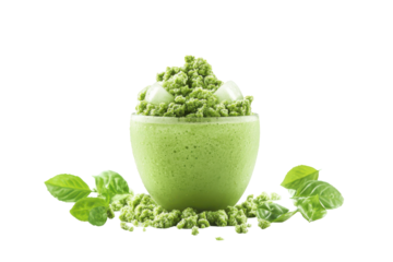 Verdant Vibrance A bright green drink topped with crumble and leaves a refreshing treat