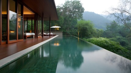 Luxurious Infinity Pool Villa Overlooking Lush Green Mountains Tranquil Vacation Getaway