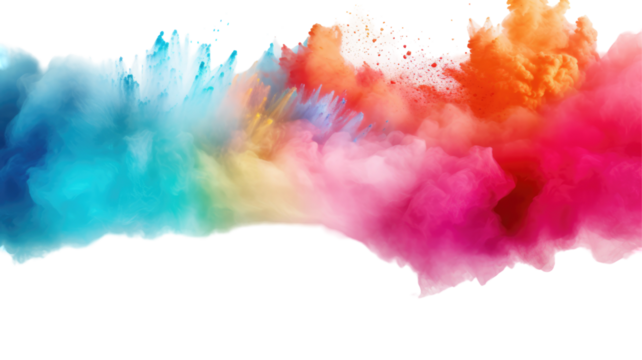 Gradient powder dust blast in rainbow color scheme on transparent background
