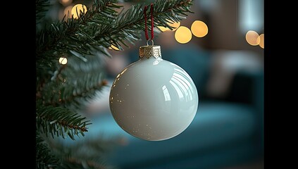 White Ornament on Christmas Tree.