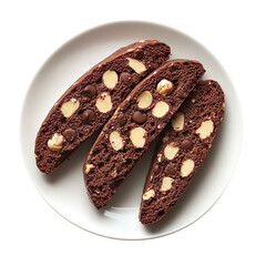 Chocolate Biscotti on White Plate, isolated on a white background