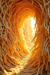 Intricate woven straw textures, sunlight illuminating gaps , rural scene, design