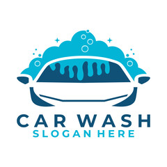 Car wash logo design vector. car with bubble soap logo design vector