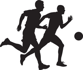Silhouette of Two Soccer Players in Motion with a Ball